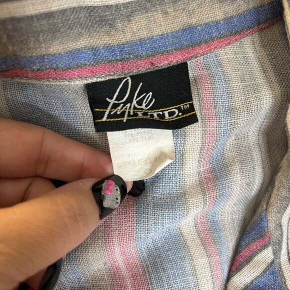 Vintage 90s Striped Button Up Shirt XL Short Sleeve Lightweight Collared - Picture 6 of 6